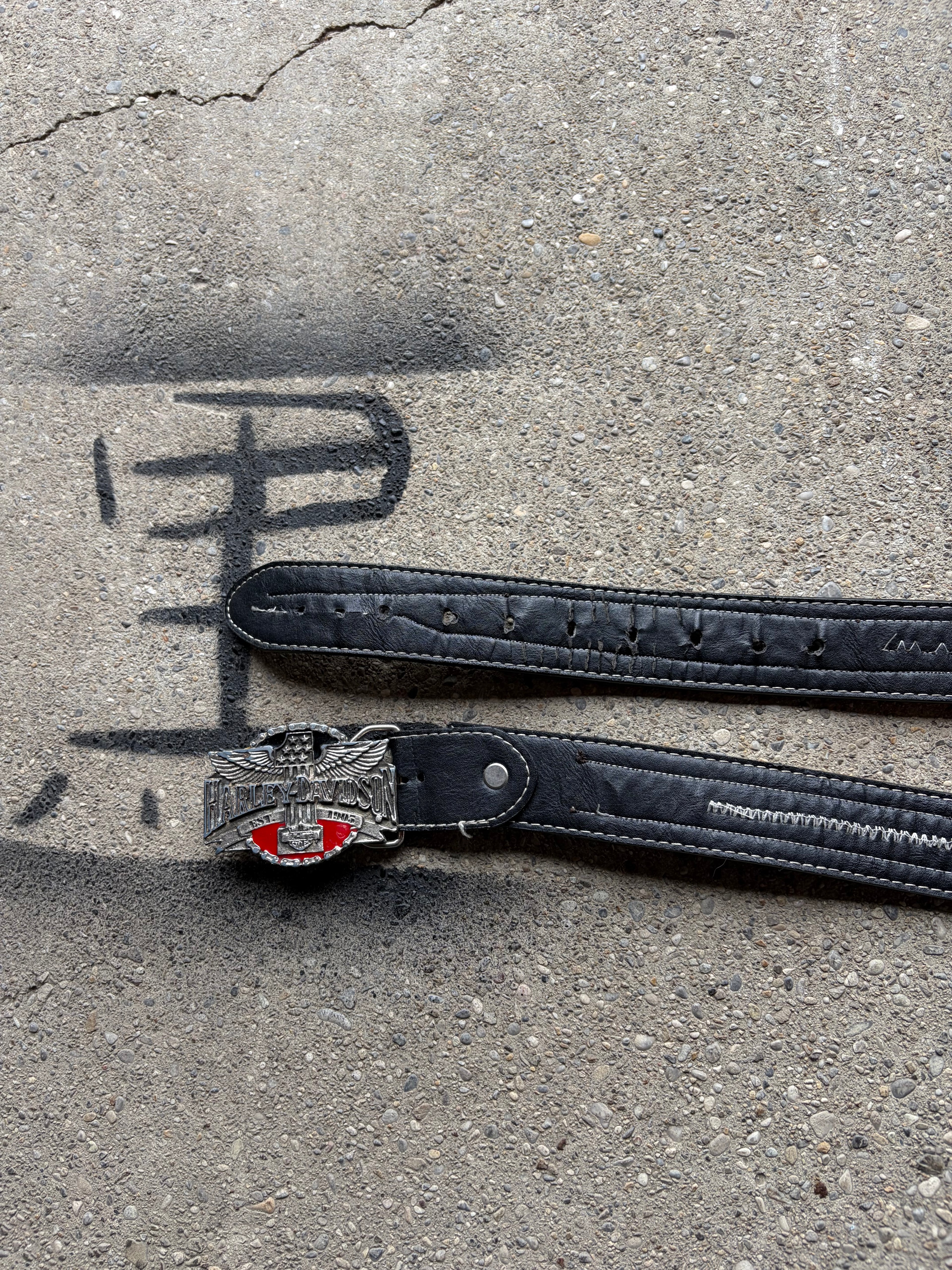 Vintage Harley Davidson buckle with used leather Belt