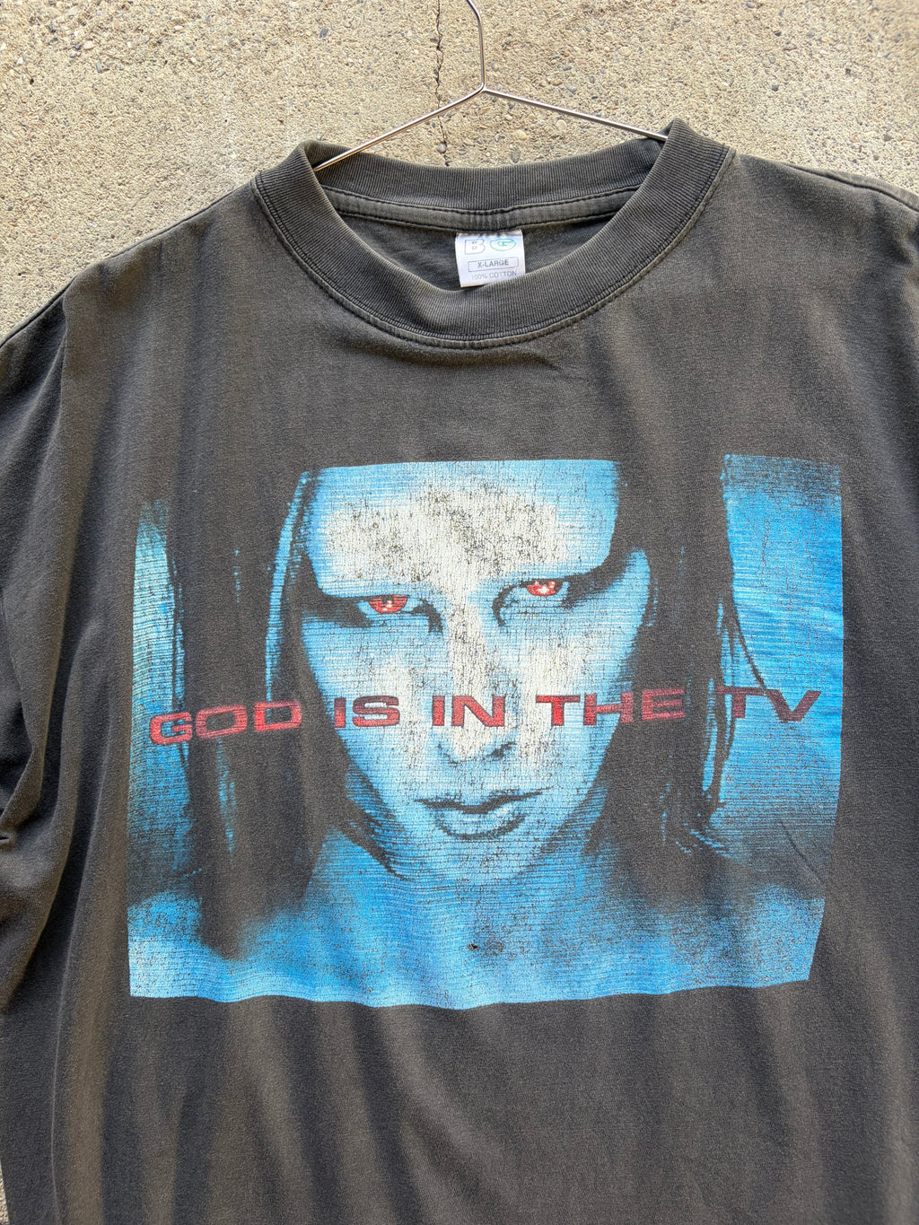 Vintage sun Faded Trashed Marilyn Manson God is in the TV Shirt