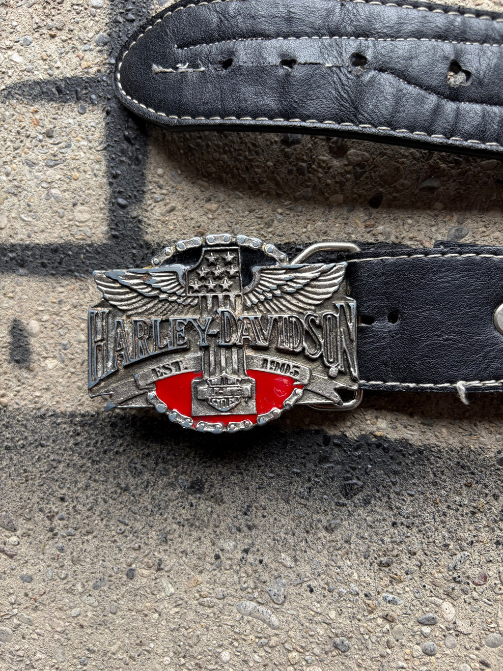 Vintage Harley Davidson buckle with used leather Belt