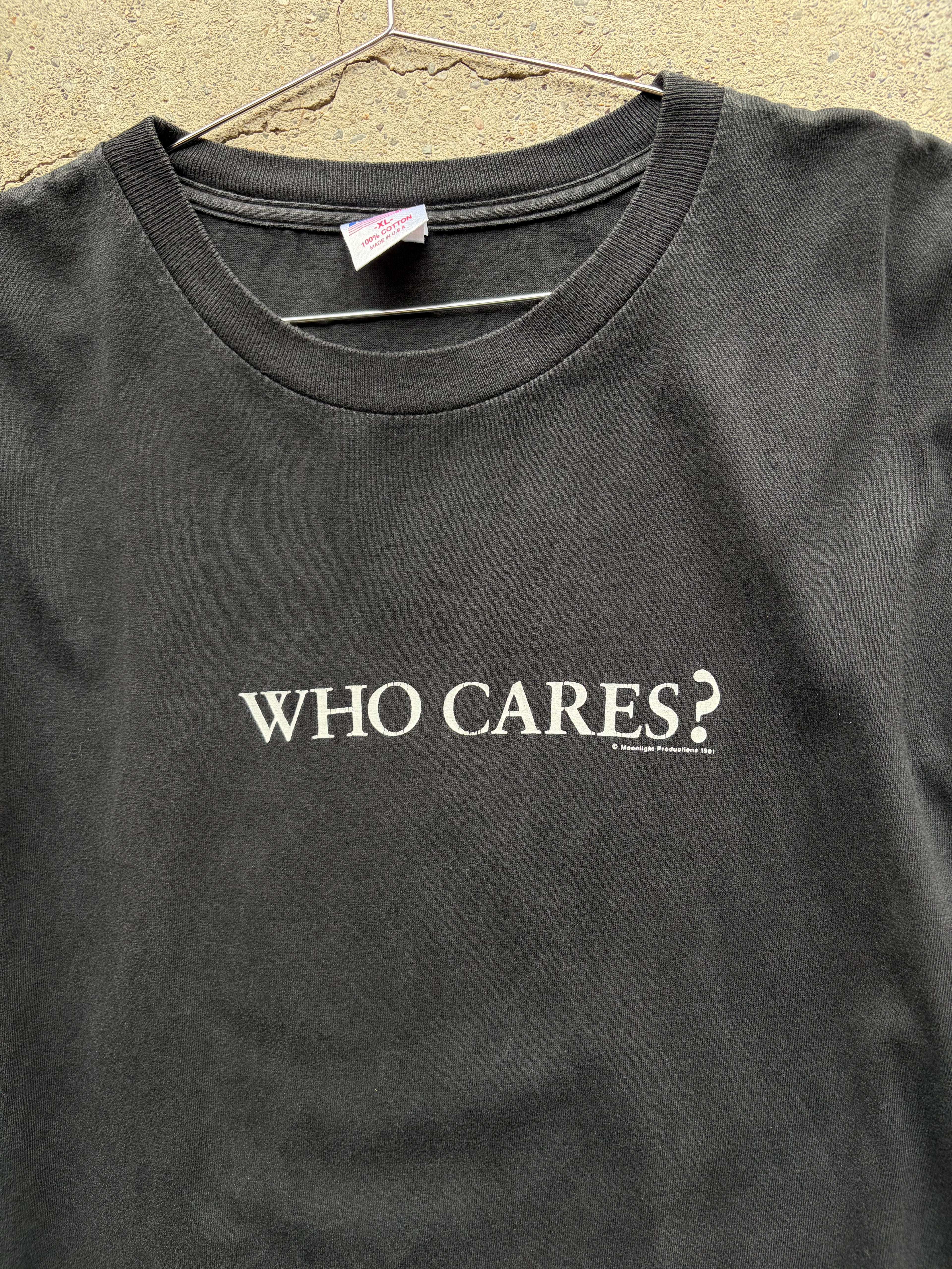 Vintage faded Single Stitch who cares Shirt Size L/XL