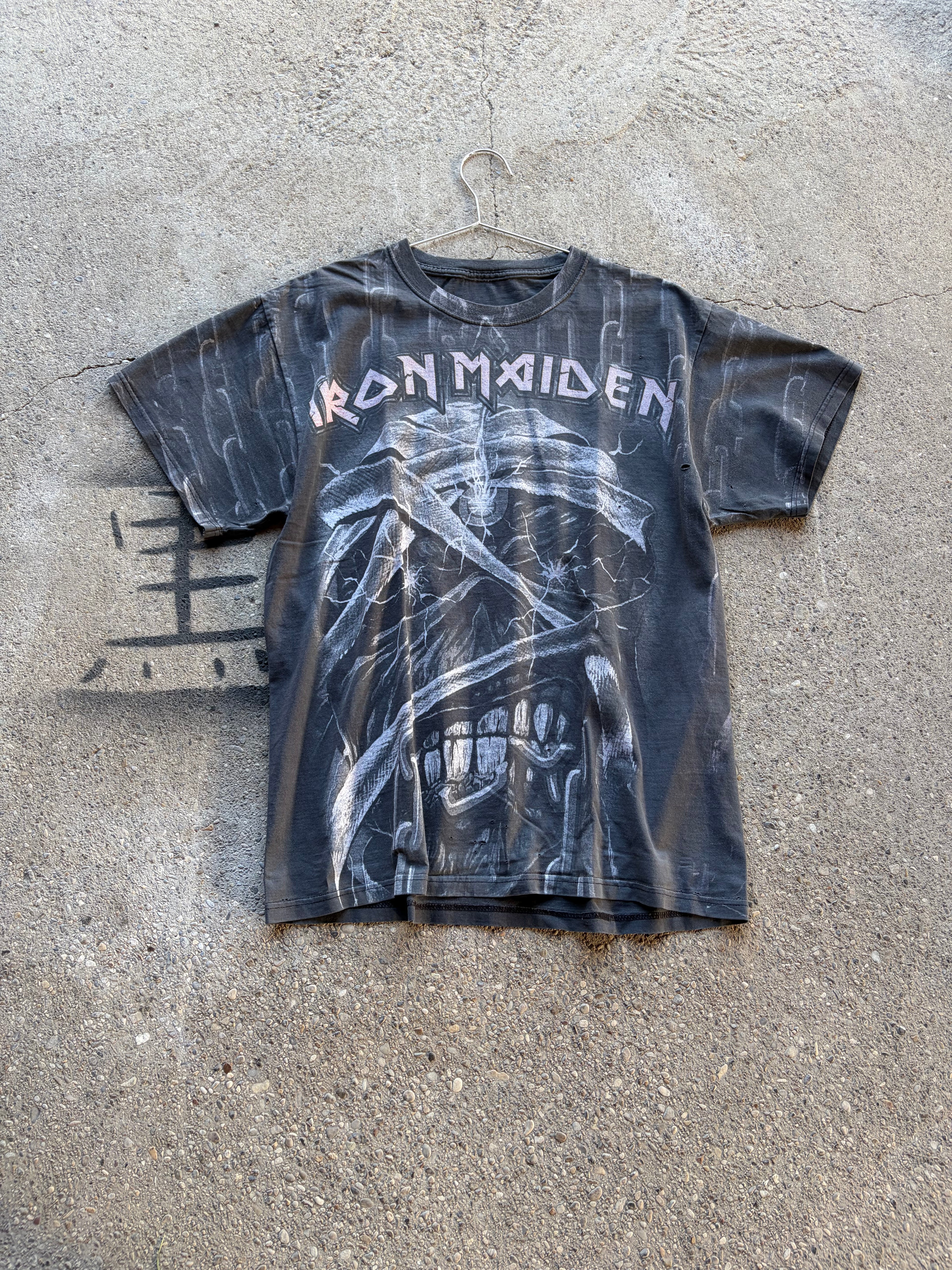 Vintage Faded Full Print Iron Maiden T Shirt Size S/M