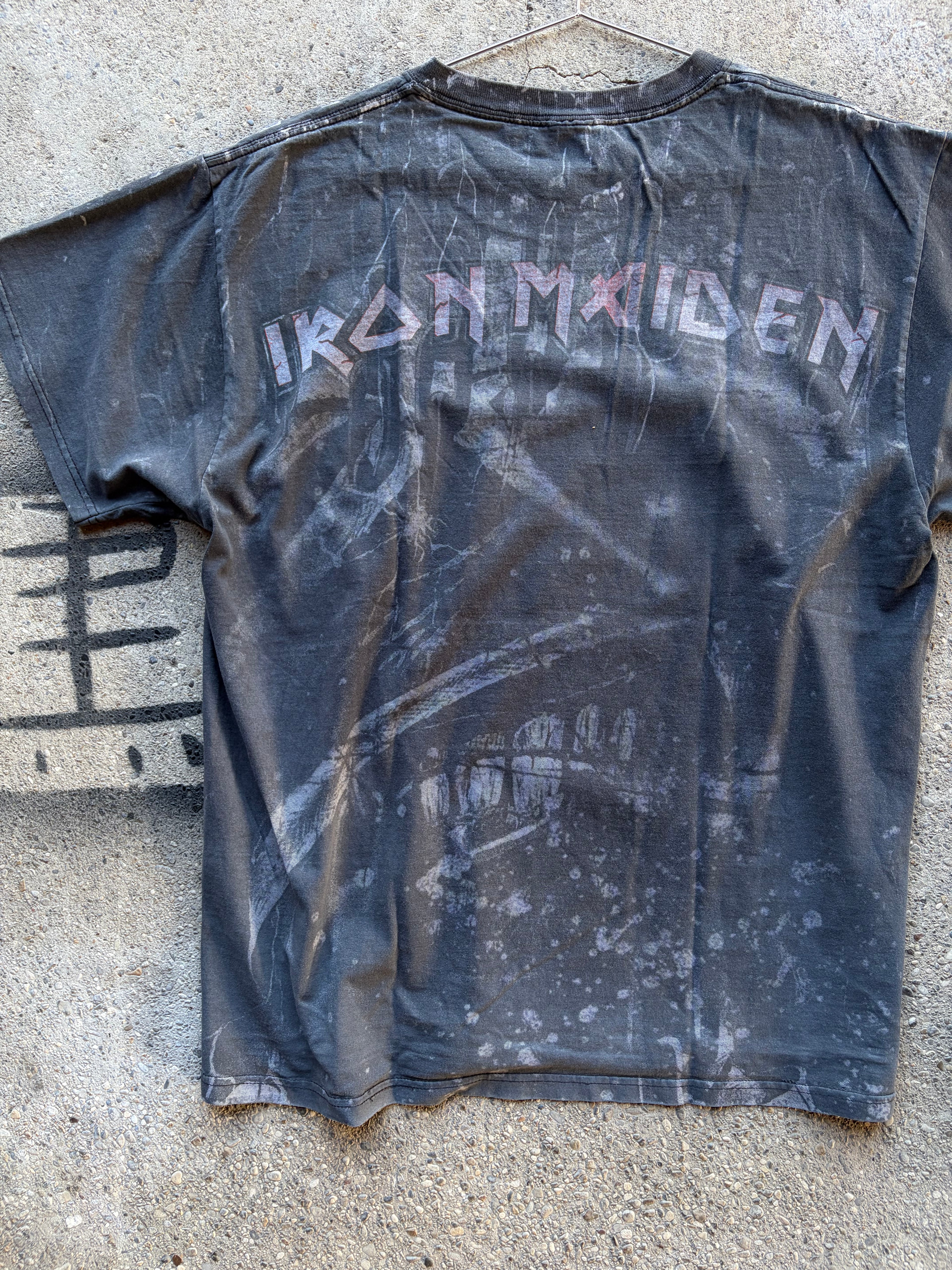 Vintage Faded Full Print Iron Maiden T Shirt Size S/M