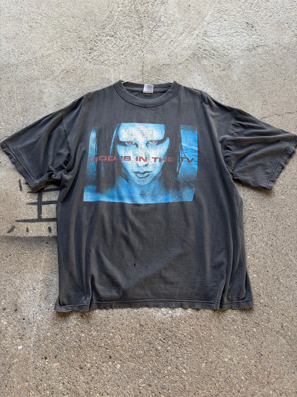 Vintage sun Faded Trashed Marilyn Manson God is in the TV Shirt