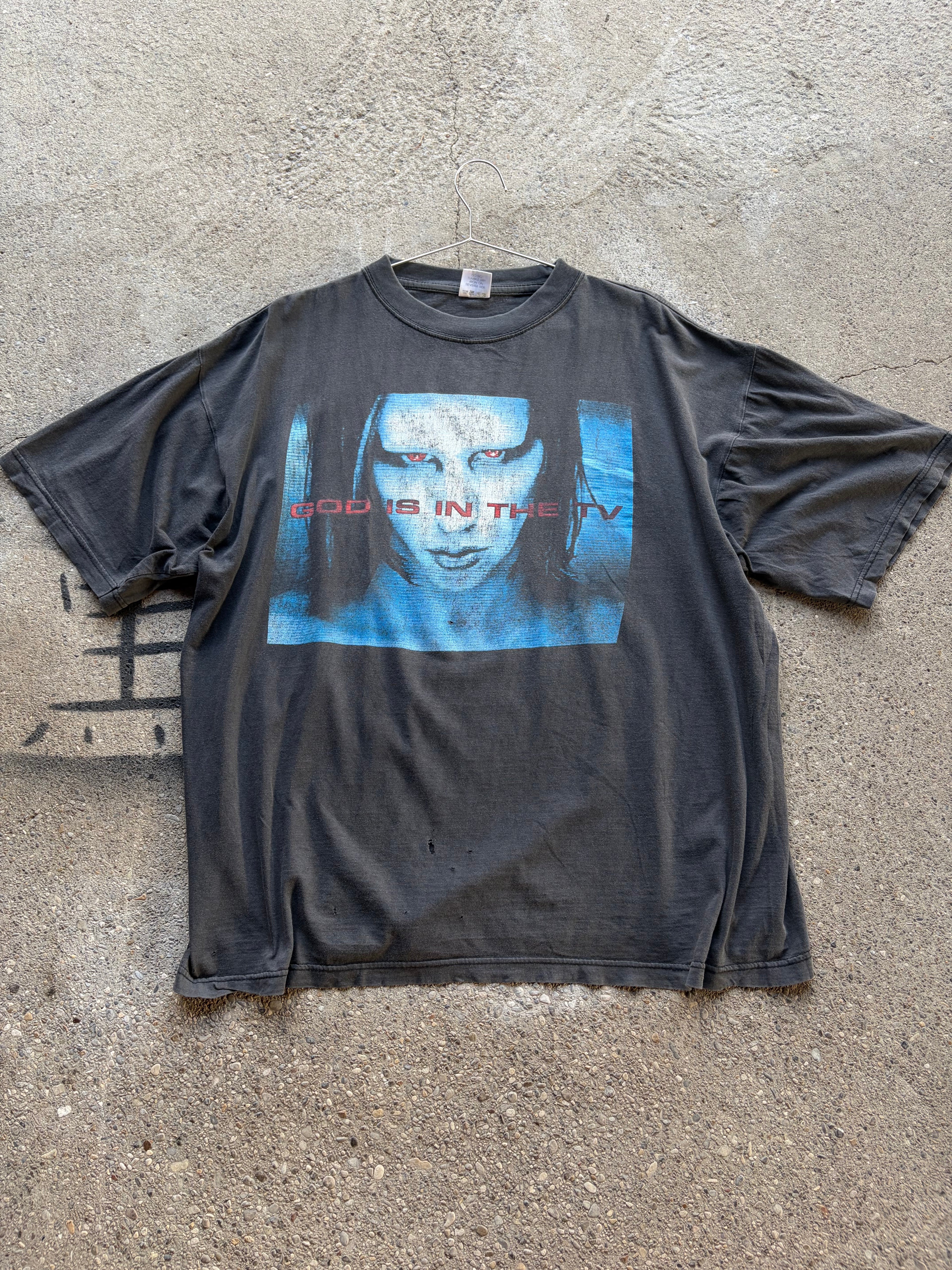 Vintage sun Faded Trashed Marilyn Manson God is in the TV Shirt